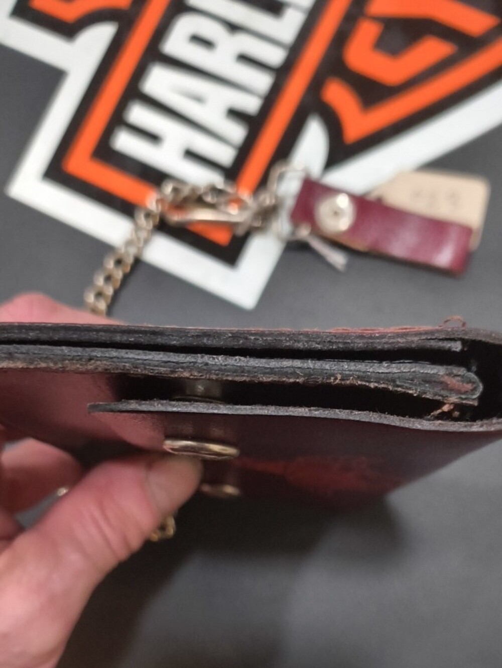 Vintage Harley-Davidson Burgundy and Red Leather Chain Wallet - Picture 5 of 7